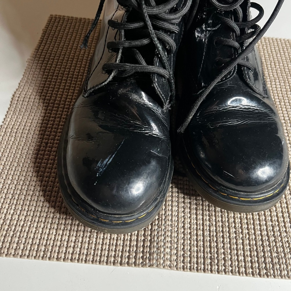 Dr. Martens 1460 Y Black Patent Lamper Leather Lace Up Zip Boots Womens 7 Mens 6 - Picture 5 of 8